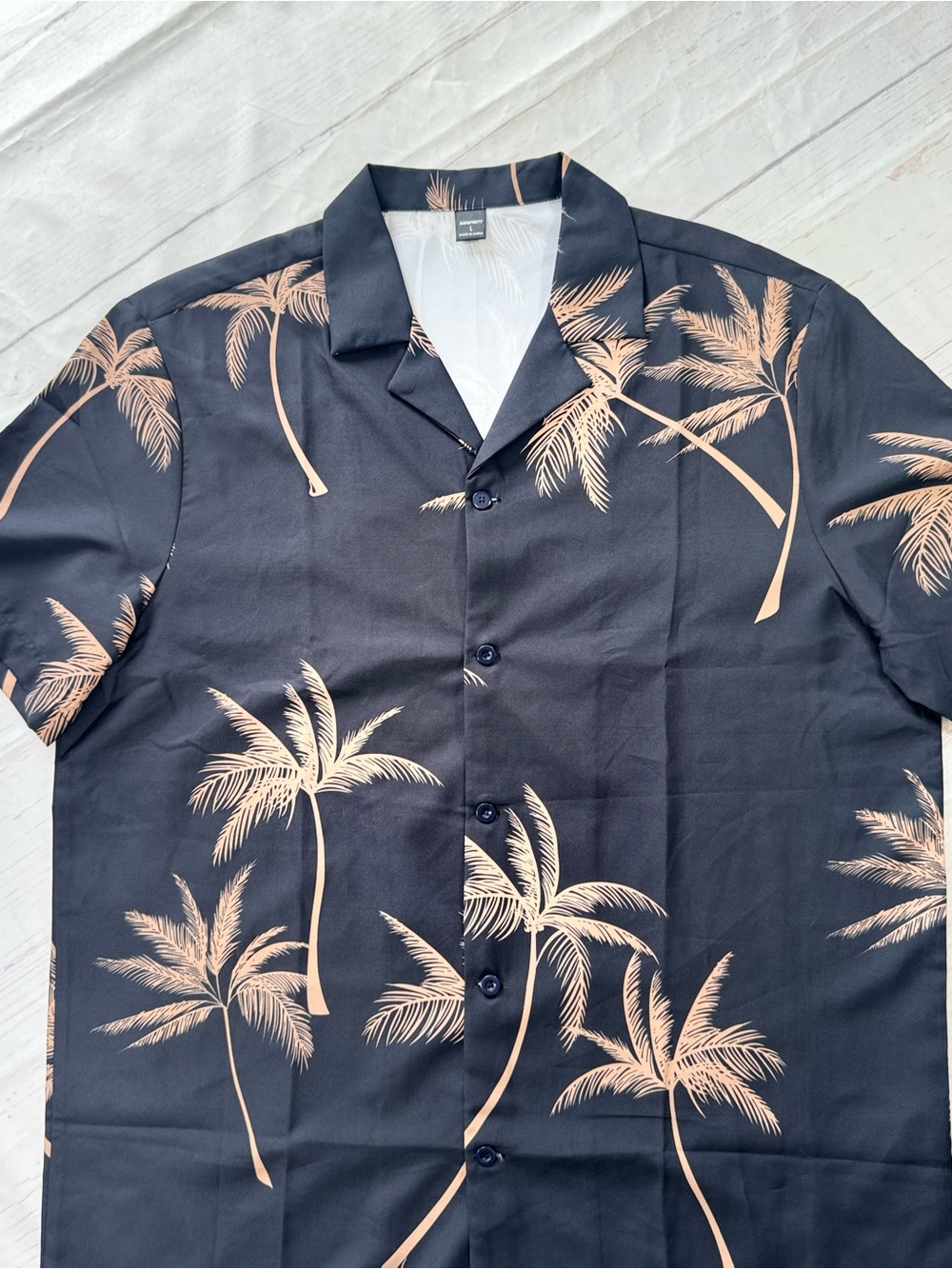 Men's Black Tropical Palm Print Short Sleeve Shirt